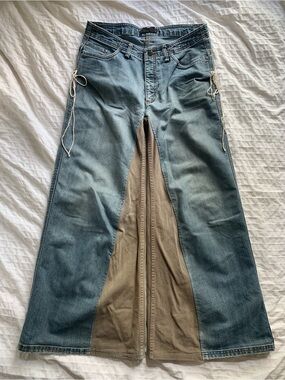 Two-tone wide leg jeans